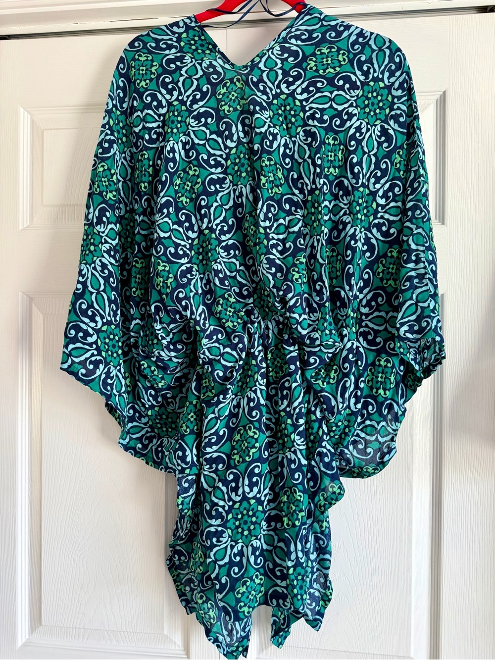Lands’ End Tie Front Swim Cover-Up Kimono Dress One Size Fits All Navy Green - Picture 3 of 7
